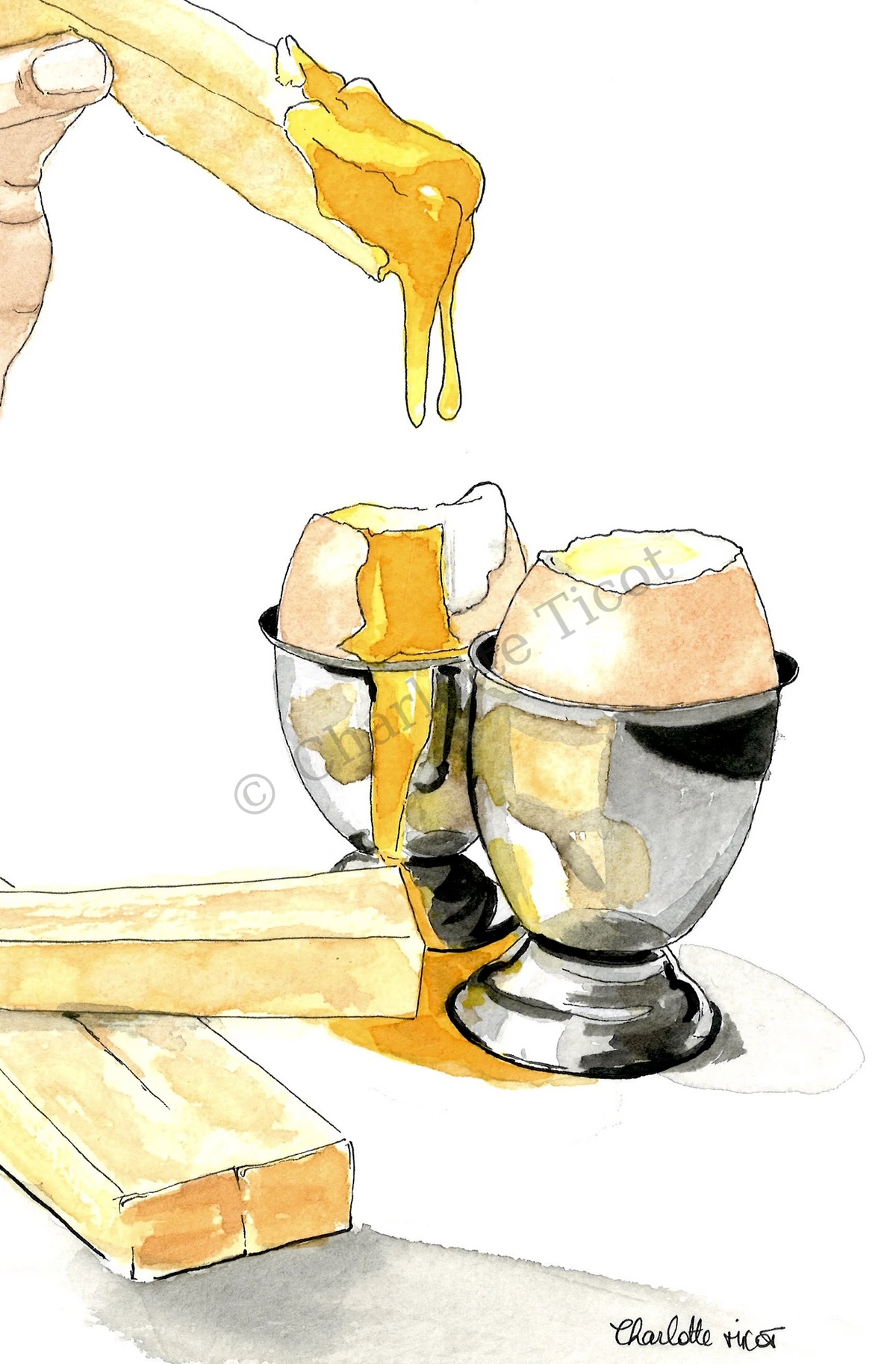 Œufs à la coque, illustration culinaire à l'aquarelle
